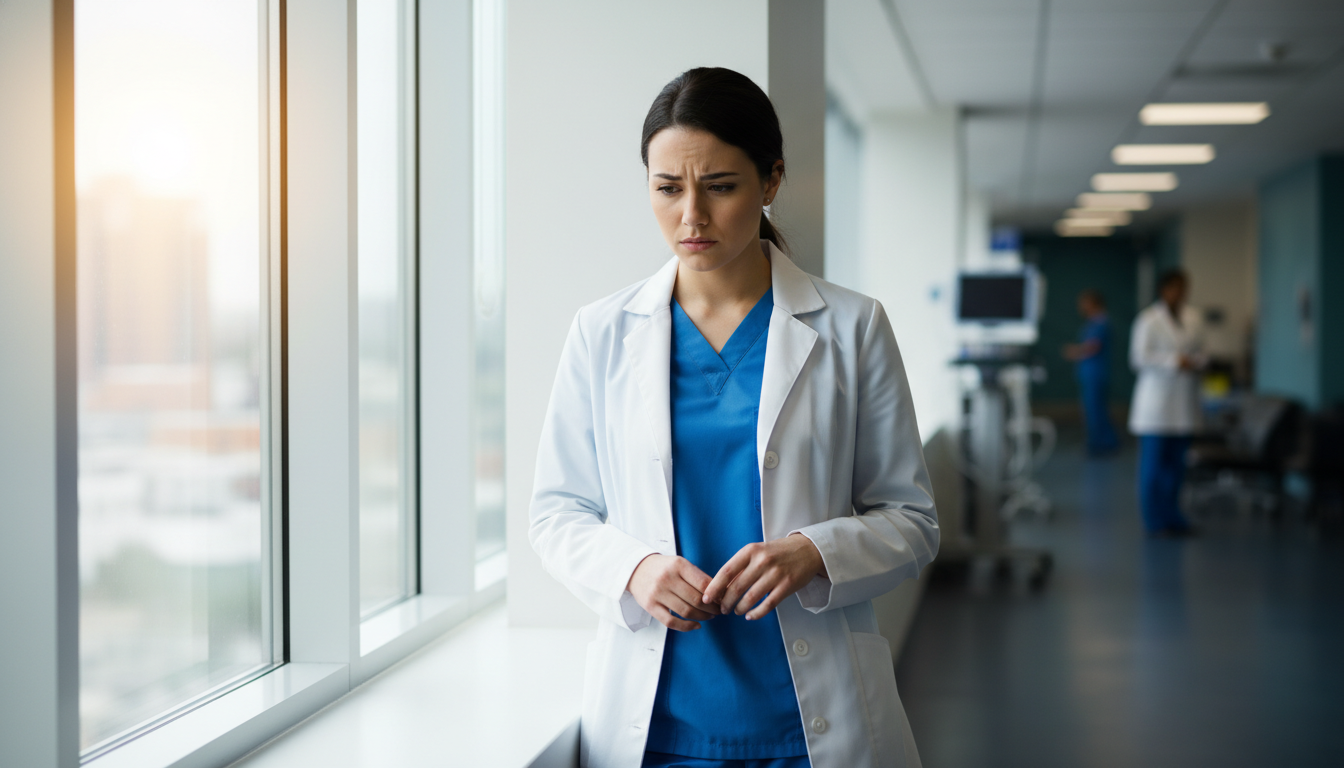 ENT resident looking out a hospital window contemplating program fit ENT resident looking out a hospital window contemplating program fit - ENT residency for Resident Turnover Warning Signs in O