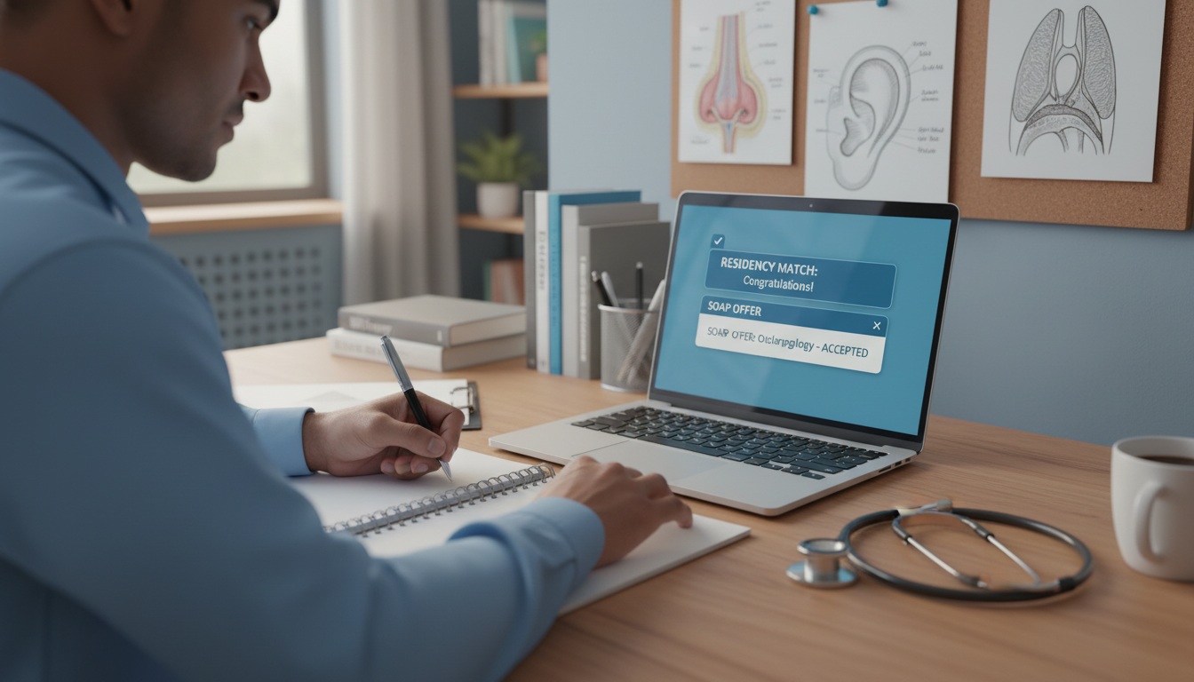 Resident reviewing SOAP offers on laptop - ENT residency for SOAP Preparation in Otolaryngology (ENT): A Comprehensive Guide