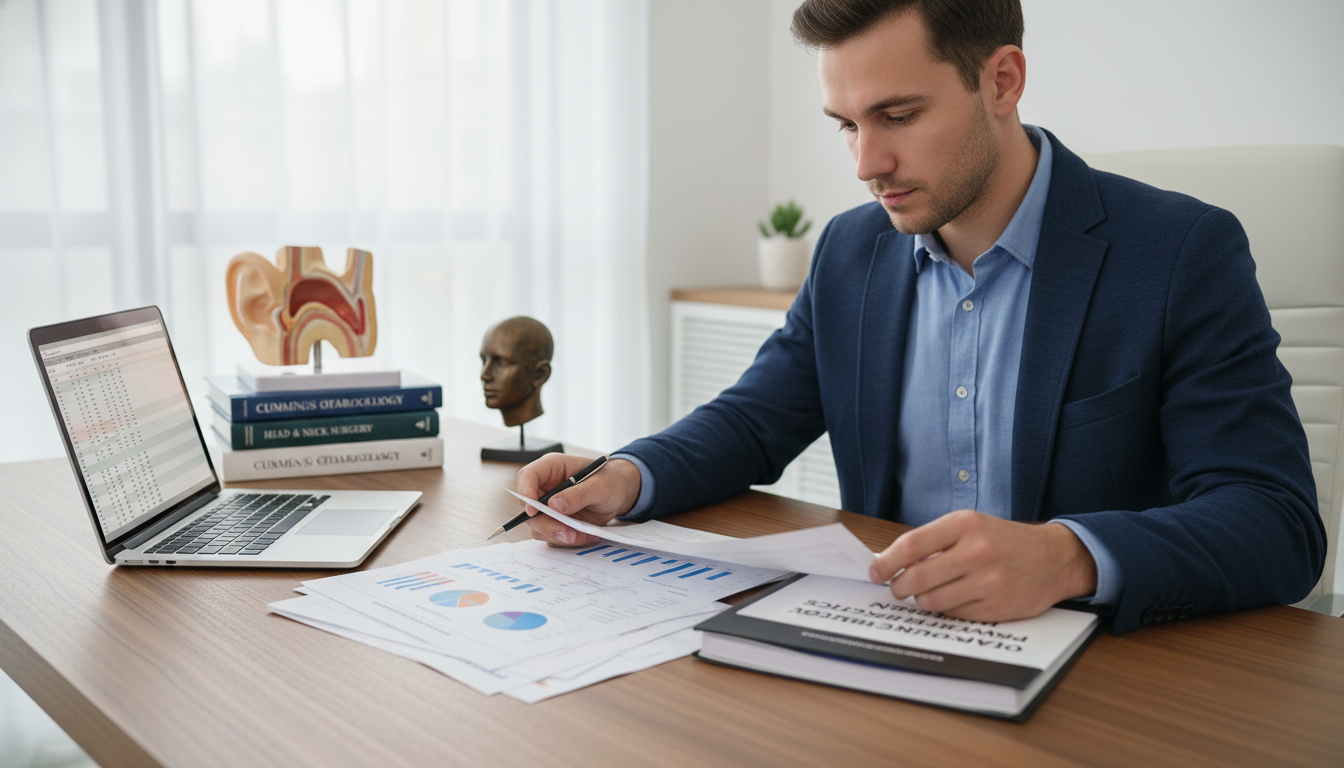 ENT physician reviewing a business plan for private practice - ENT residency for Starting a Private Practice in Otolaryngolog