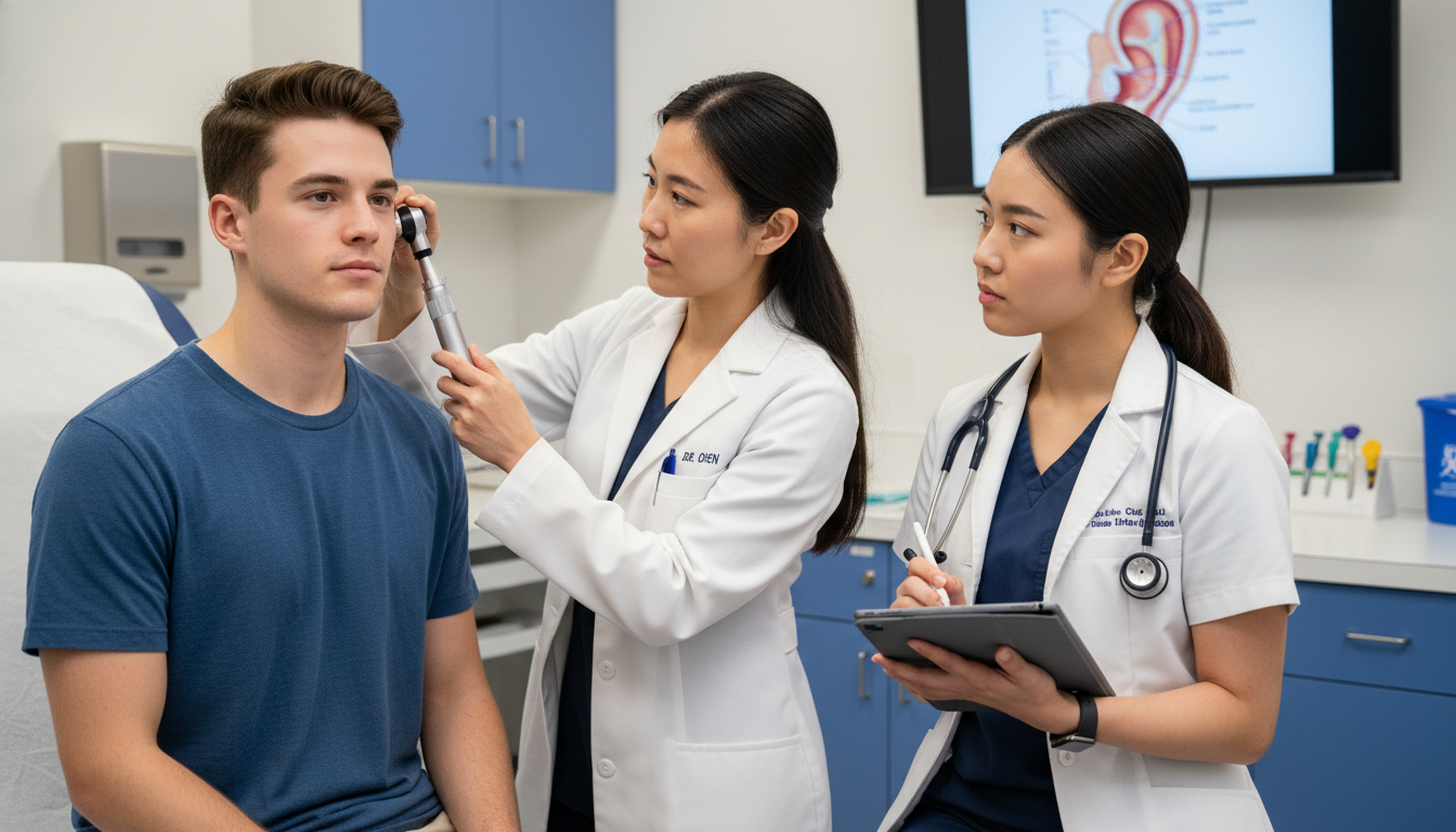 ENT resident teaching a medical student clinical examination ENT resident teaching a medical student clinical examination - ENT residency for USMLE Step 2 CK Preparation in Otolaryngolog