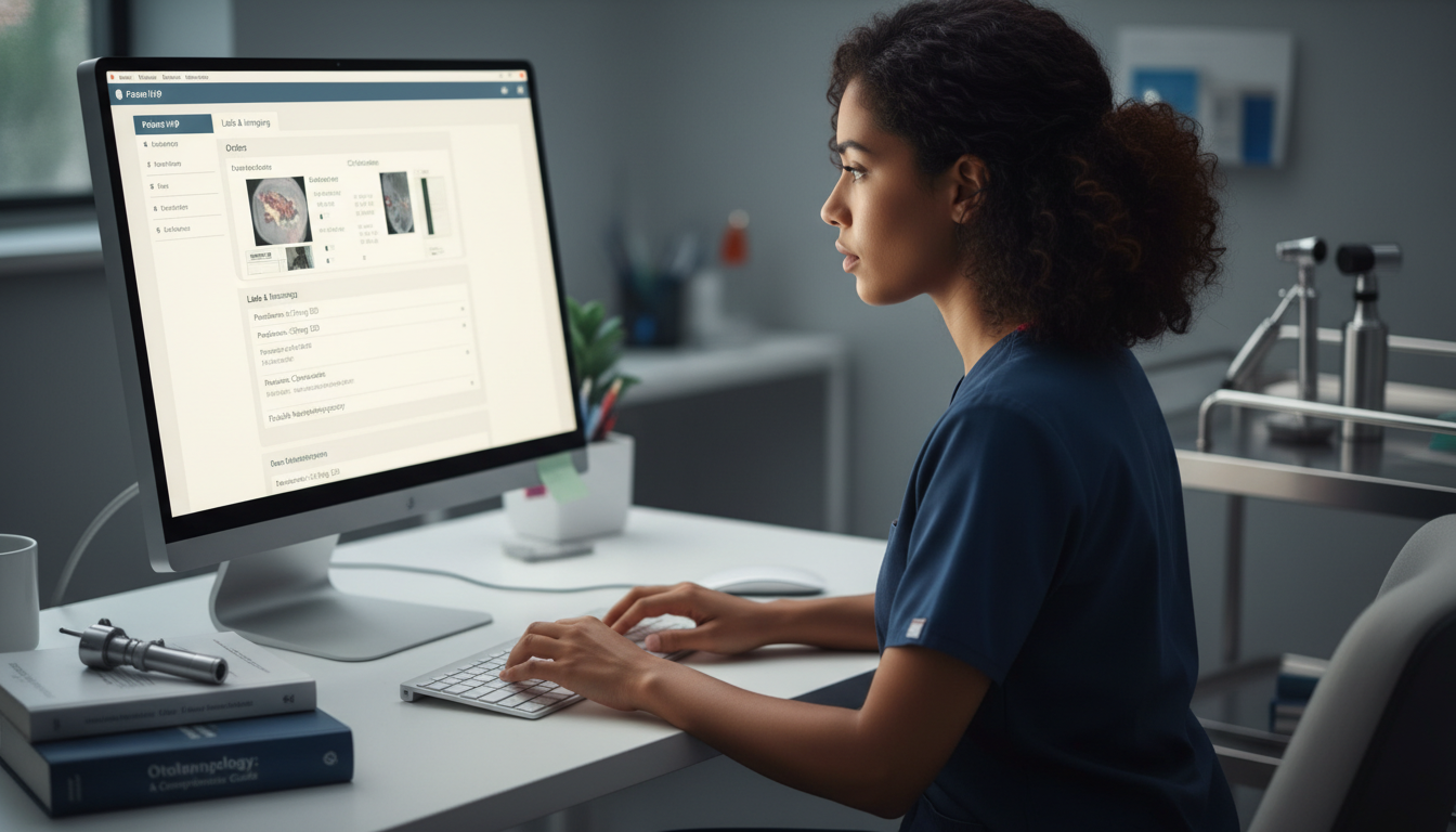 Resident practicing USMLE Step 3 CCS cases on hospital computer Resident practicing USMLE Step 3 CCS cases on hospital computer - ENT residency for USMLE Step 3 Preparation in Otolaryngolog