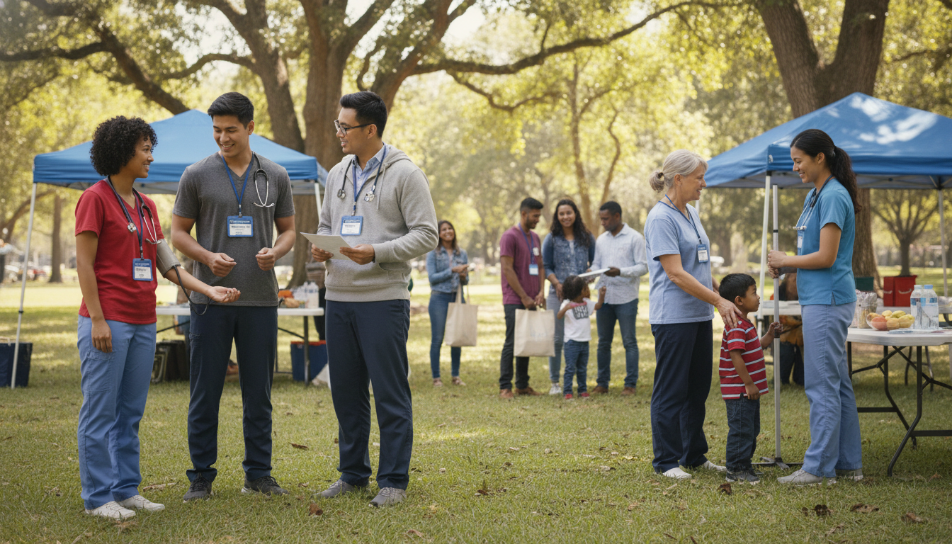 Medical students volunteering in a community health outreach event Medical students volunteering in a community health outreach event - family medicine residency for Surviving First Year of Me