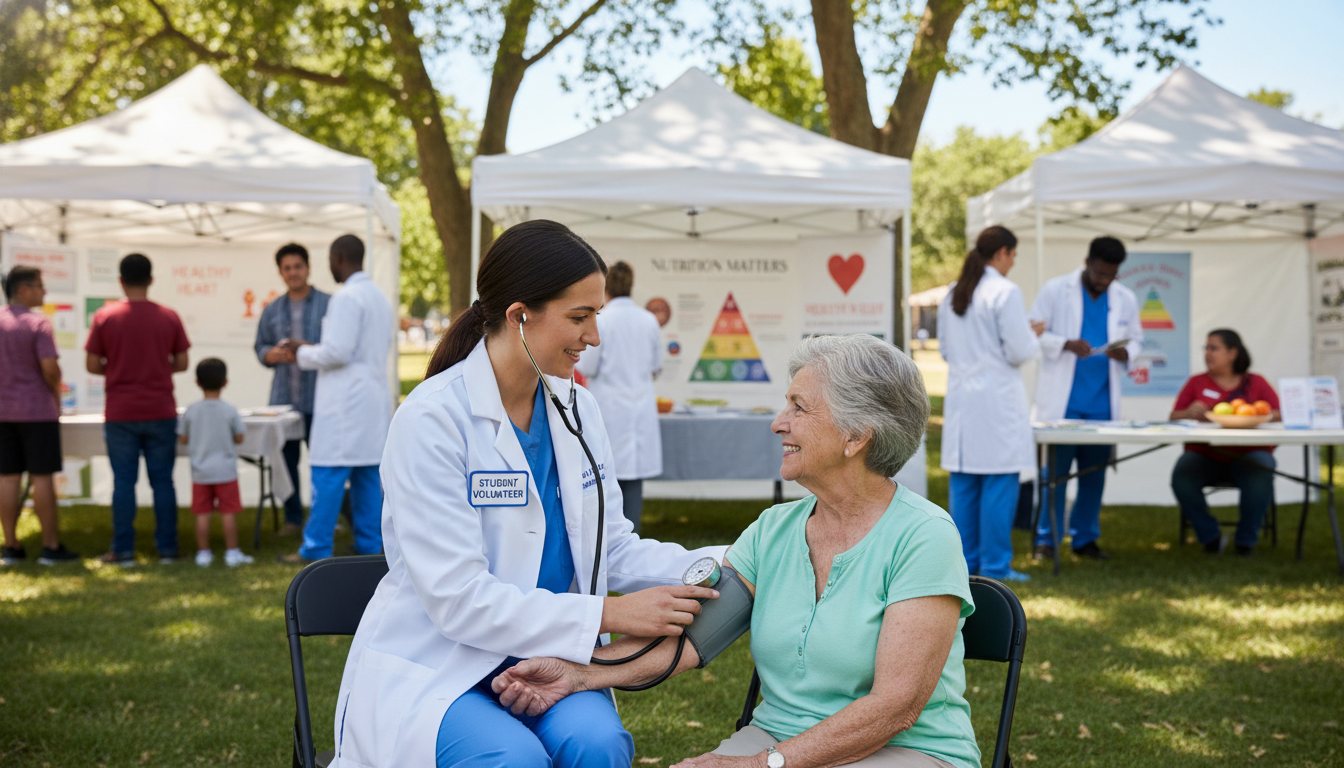 Premed student volunteering at a community health fair Premed student volunteering at a community health fair - family medicine residency for Pre-Med Preparation in Family Medicine
