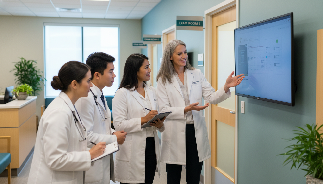 Family medicine residents and faculty in continuity clinic discussion - family medicine residency for Questions to Ask Progra