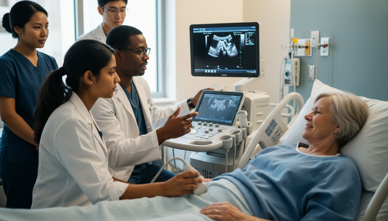 Family medicine resident conducting a bedside ultrasound - family medicine residency for Questions to Ask Programs in Family