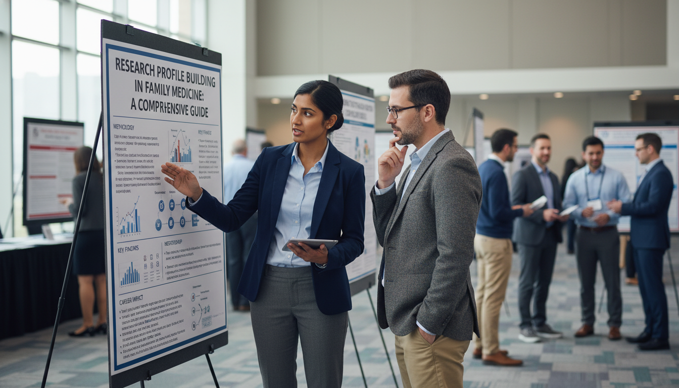 Family medicine resident presenting research poster at conference - family medicine residency for Research Profile Building i