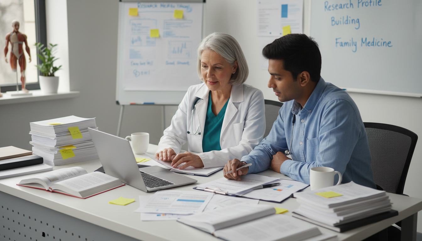 Family medicine faculty mentoring a medical student on research - family medicine residency for Research Profile Building in