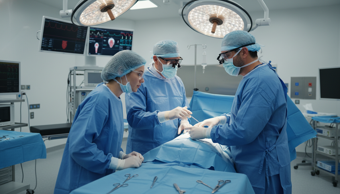 Medical student and surgical team in operating room during away rotation Medical student and surgical team in operating room during away rotation - general surgery residency for Away Rotation Strate
