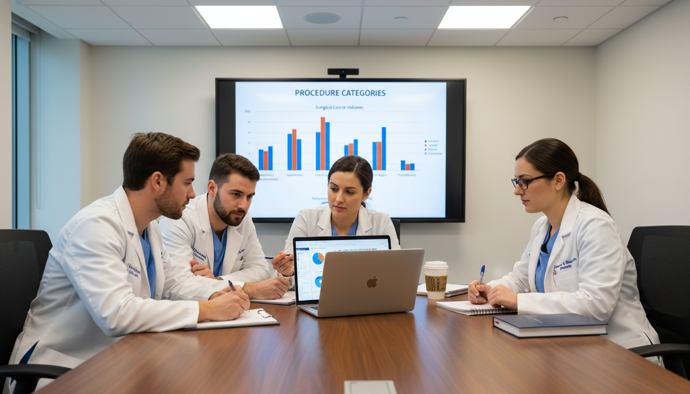 General surgery residents discussing operative case numbers and trends General surgery residents discussing operative case numbers and trends - general surgery residency for Case Volume Evaluation