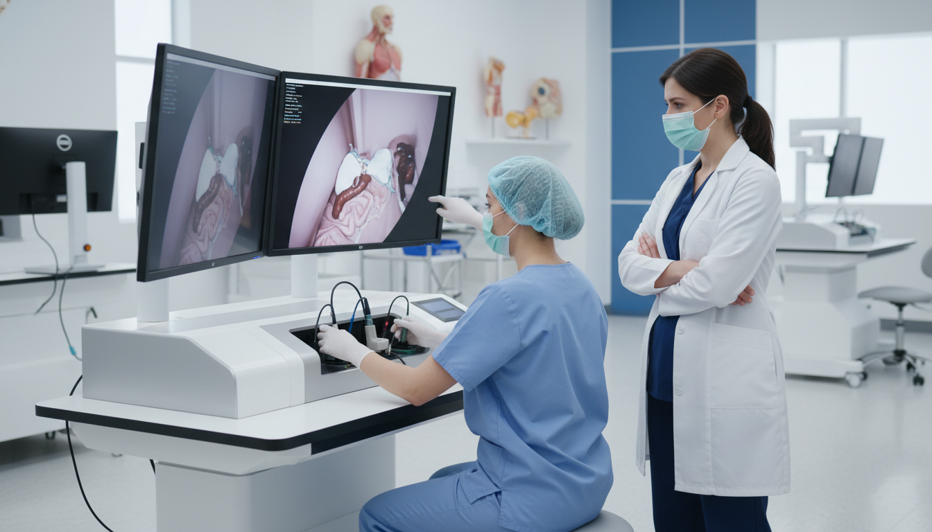 General surgery resident practicing laparoscopic skills in simulation lab General surgery resident practicing laparoscopic skills in simulation lab - general surgery residency for Competitive Fellows