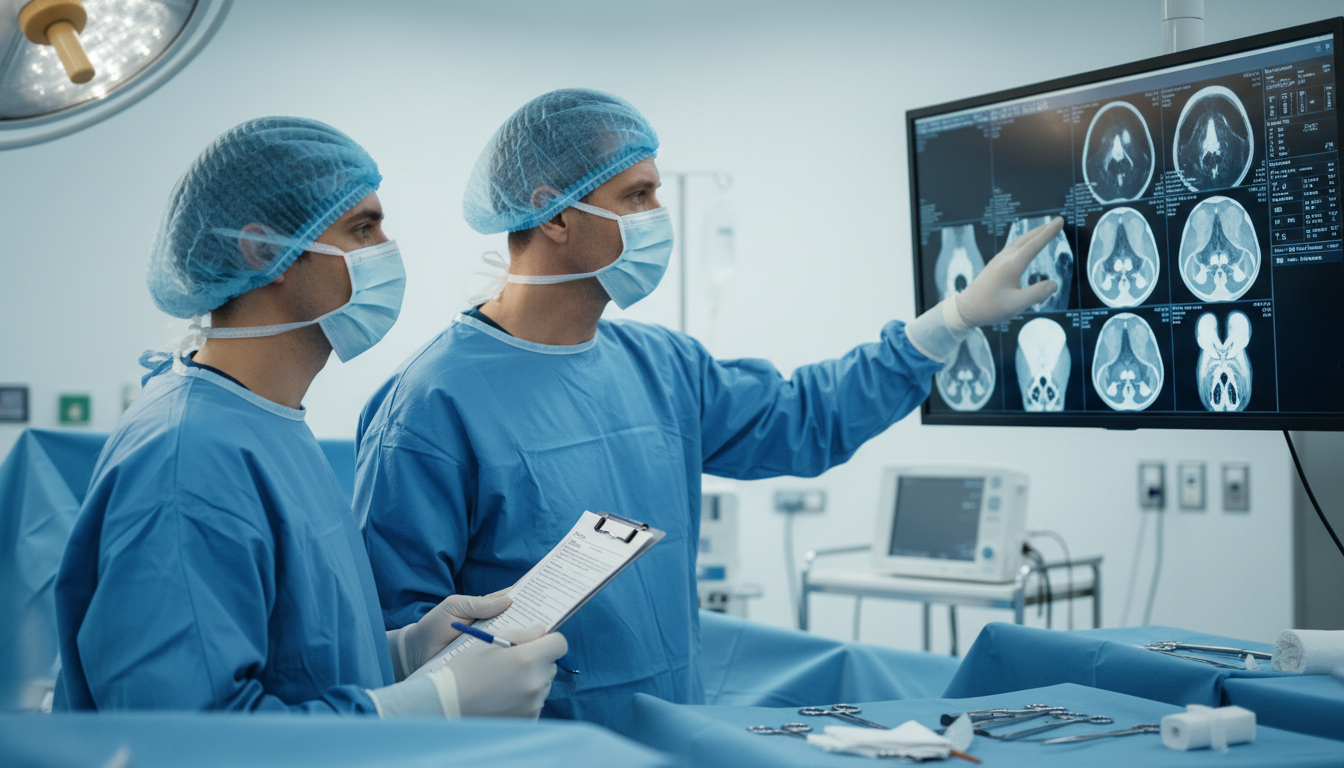 General surgery resident in operating room with mentor discussing complex case - general surgery residency for Fellowship App