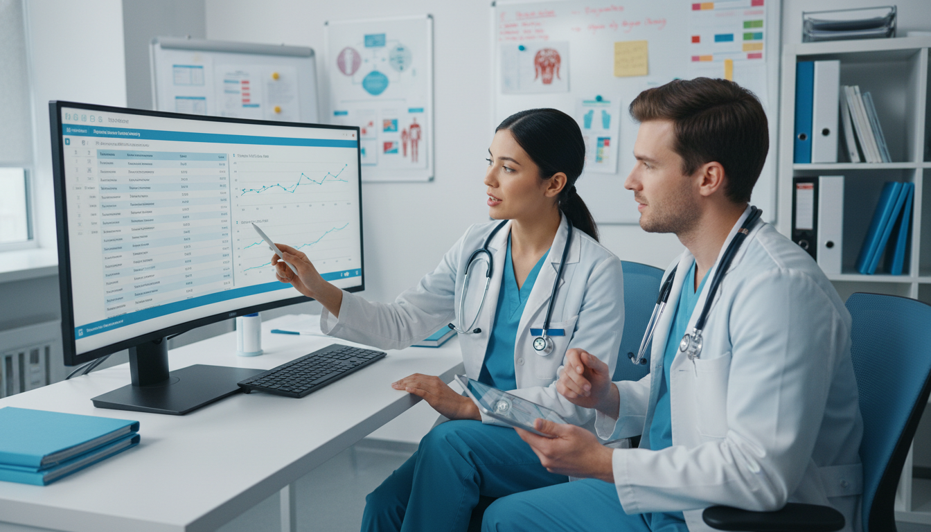 General surgery residents reviewing operative case logs and progression - general surgery residency for Operative Experience