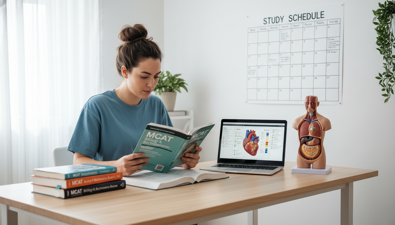 Premed student studying for the MCAT with surgery resources nearby Premed student studying for the MCAT with surgery resources nearby - general surgery residency for Pre-Med Preparation in Gen