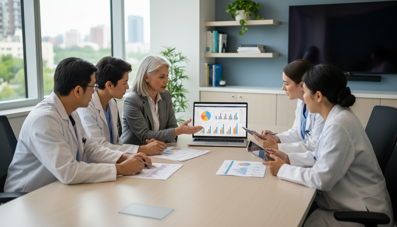 General surgery program director discussing data with residents General surgery program director discussing data with residents - general surgery residency for Resident Turnover Warning Sig