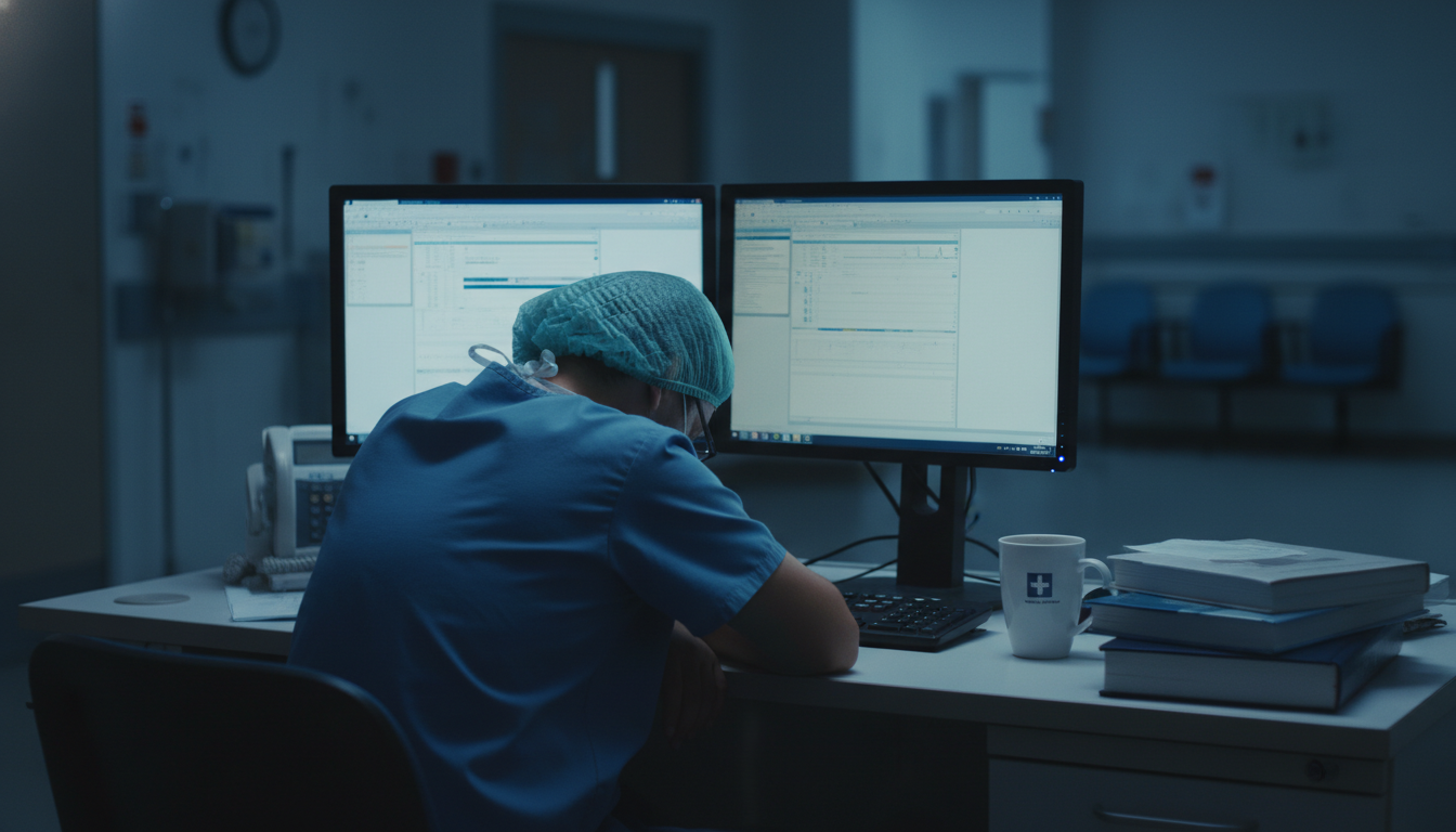 Fatigued surgery resident resting during night shift - general surgery residency for Managing Residency Work Hours in General