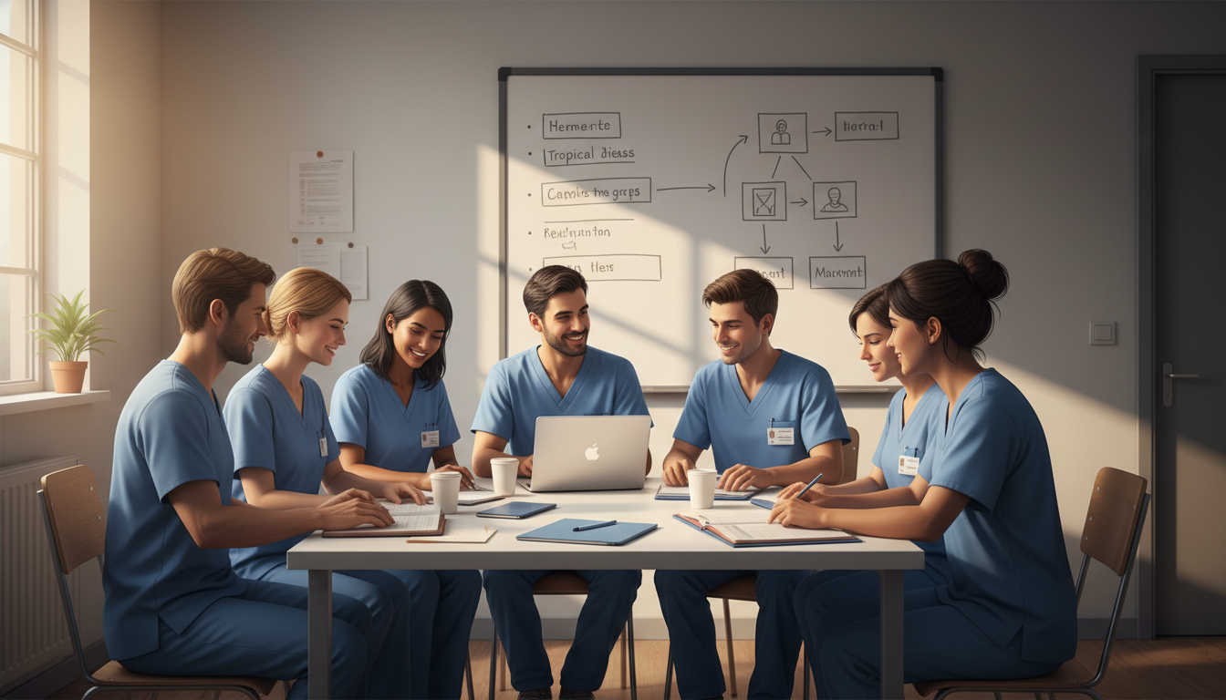 Global health residents debriefing with local clinicians Global health residents debriefing with local clinicians - global health residency track for Residency Burnout Prevention in