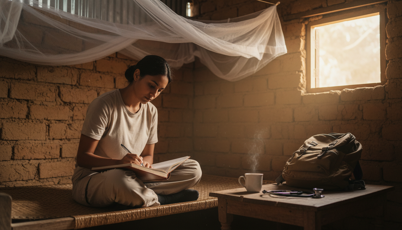 Resident practicing stress management in a modest global health housing setting Resident practicing stress management in a modest global health housing setting - global health residency track for Residency