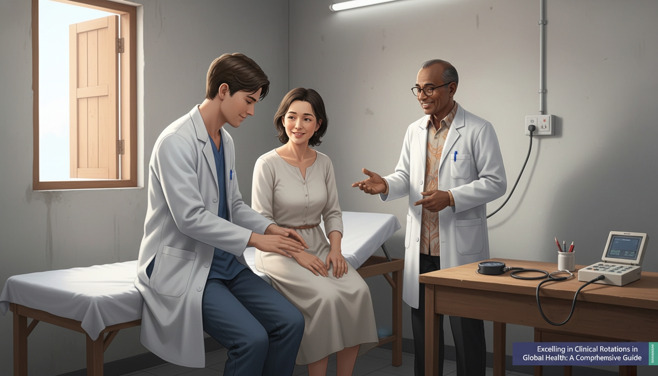 Medical student practicing physical exam skills in a global health clinic - global health residency track for Excelling in Cl