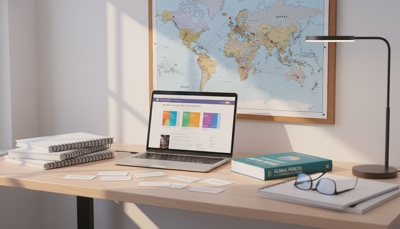 Medical student study setup with global health materials Medical student study setup with global health materials - global health residency track for Surviving First Year of Med Scho