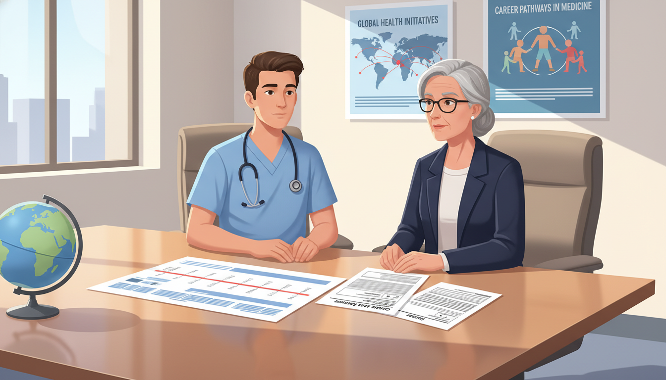 Medical resident planning global health career timeline with mentor Medical resident planning global health career timeline with mentor - global health residency track for Job Search Timing in