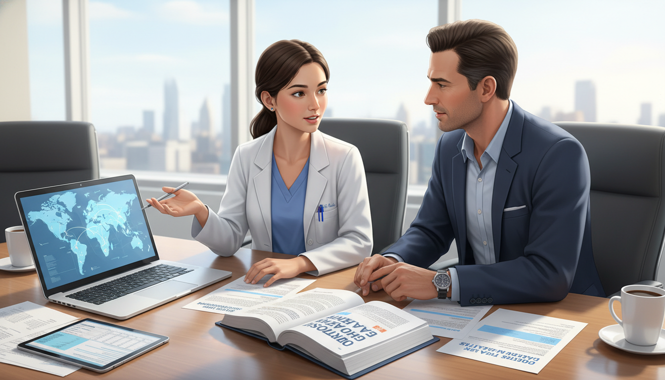 Resident and faculty reviewing global health curriculum materials - global health residency track for Questions to Ask Progra