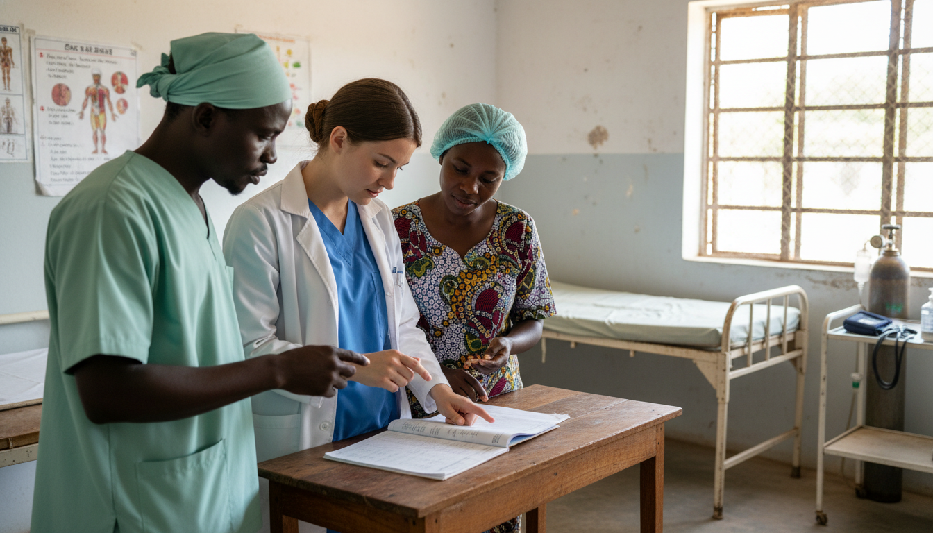 Medical resident working with local clinicians in a global health setting Medical resident working with local clinicians in a global health setting - global health residency track for Addressing Red