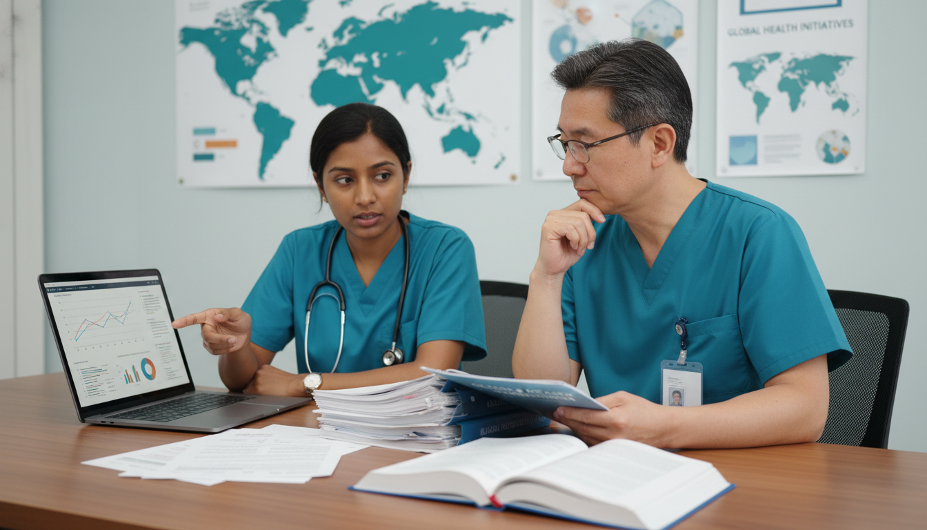 Resident and mentor reviewing global health data together Resident and mentor reviewing global health data together - global health residency track for Research During Residency in Gl