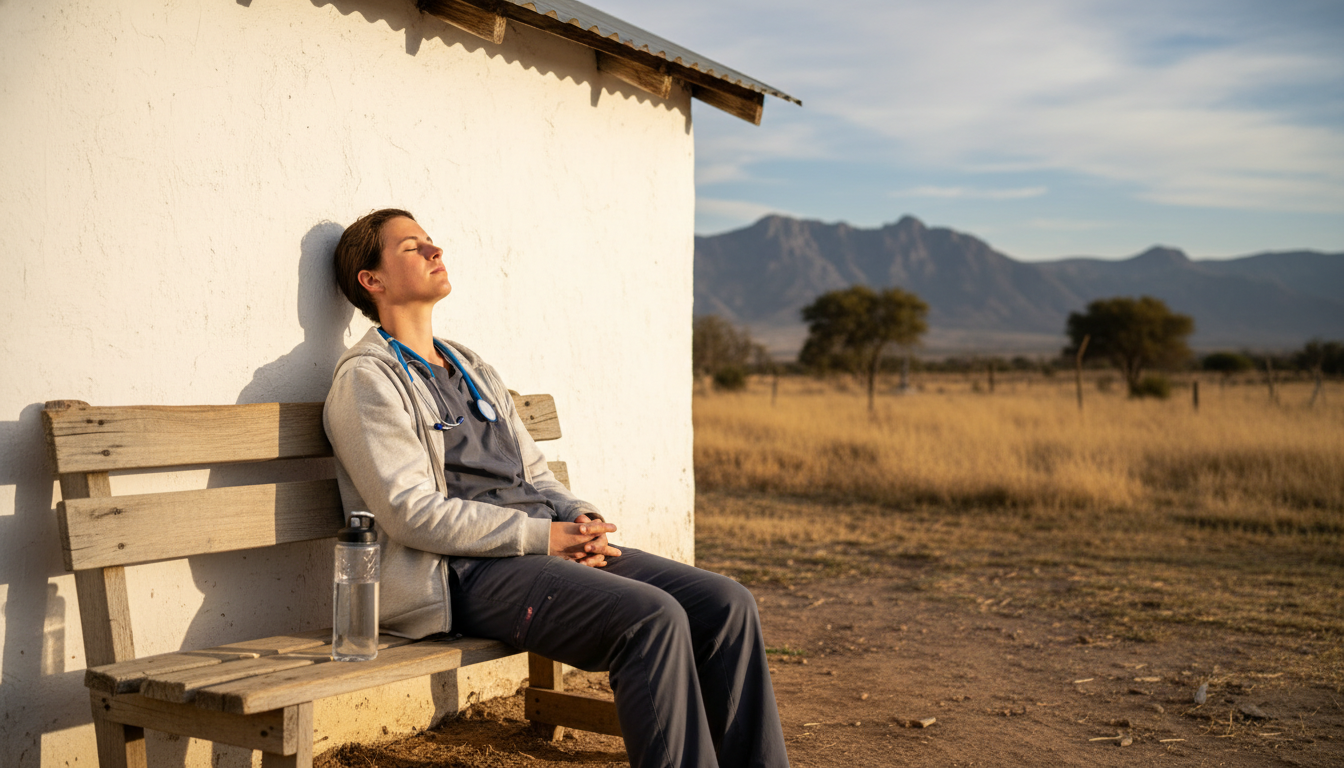 Resident physician resting between shifts during global health rotation Resident physician resting between shifts during global health rotation - global health residency track for Managing Residenc