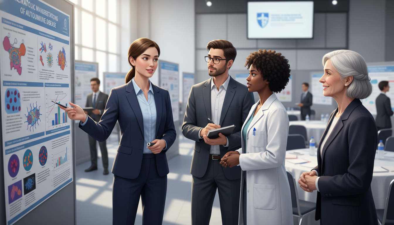 Internal medicine resident presenting a research poster at a medical conference - internal medicine residency for Fellowship