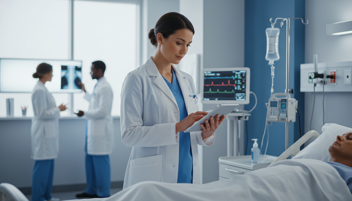 Internal medicine hospitalist in patient room during clinical shift - internal medicine residency for Job Search Timing in In