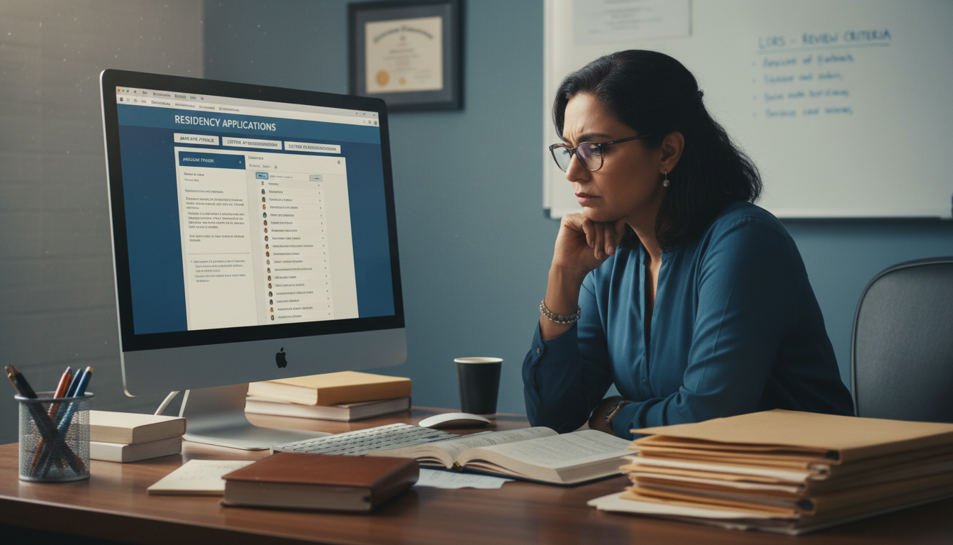 Internal medicine program director reviewing residency applications and letters on a computer Internal medicine program director reviewing residency applications and letters on a computer - internal medicine residency f