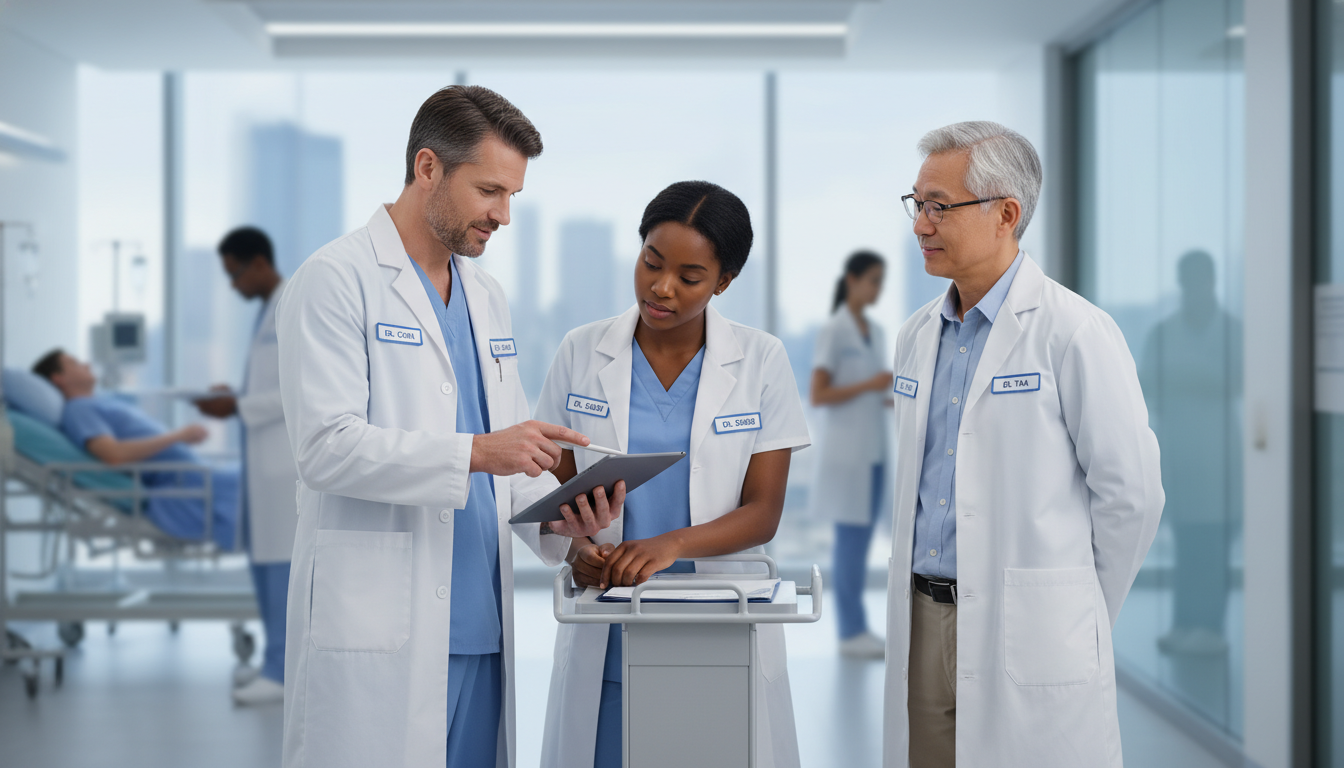 Internal medicine resident receiving supervision on the wards Internal medicine resident receiving supervision on the wards - internal medicine residency for Identifying Malignant Program