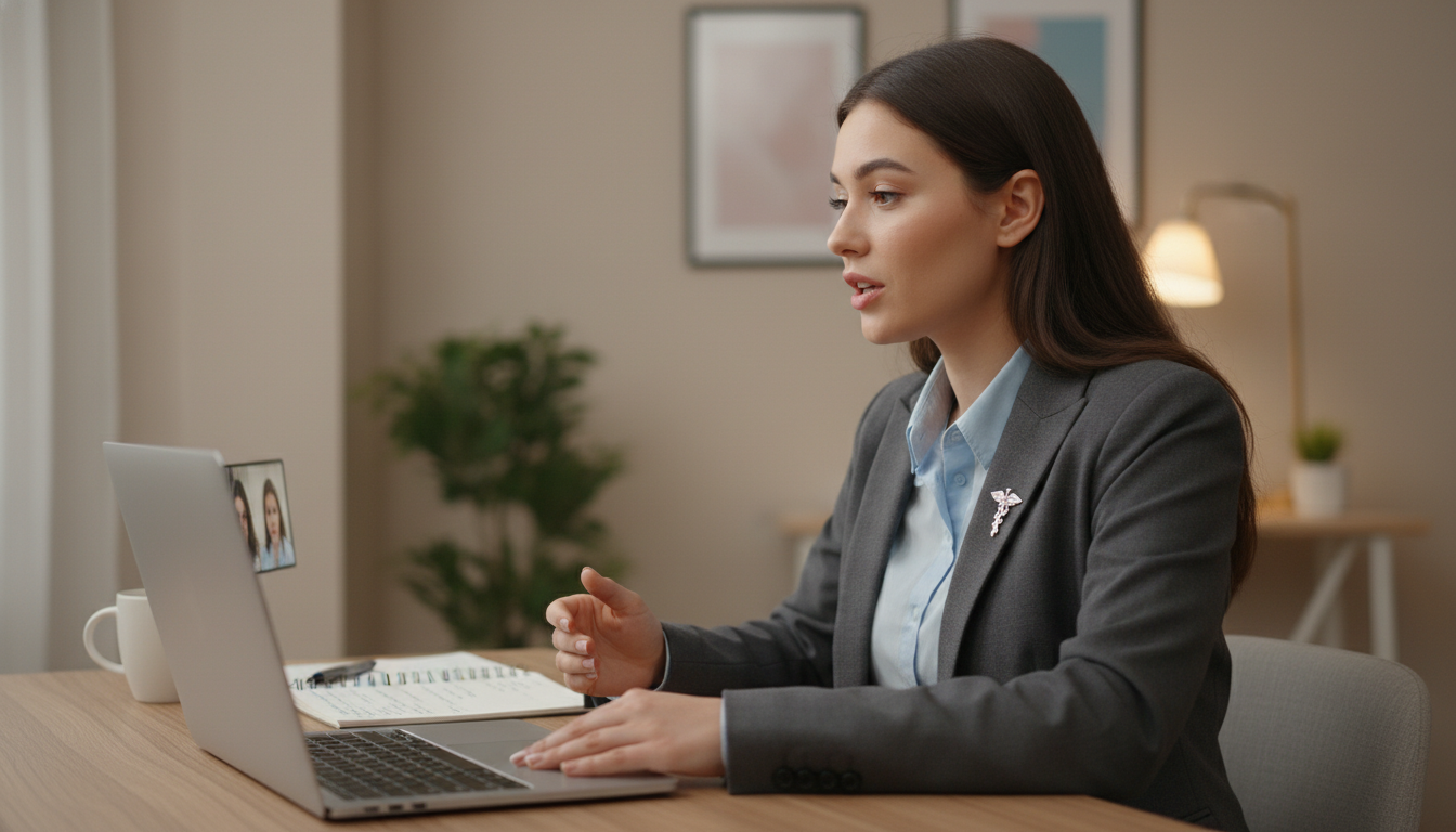 Residency applicant practicing virtual interview on laptop - internal medicine residency for Pre-Interview Preparation in Int