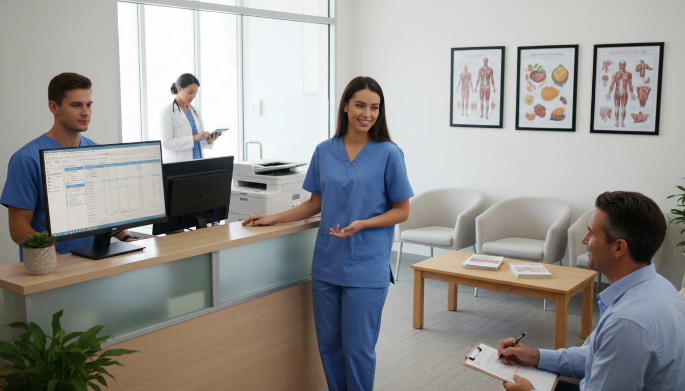Internal medicine private practice team working at the front desk - internal medicine residency for Starting a Private Practi