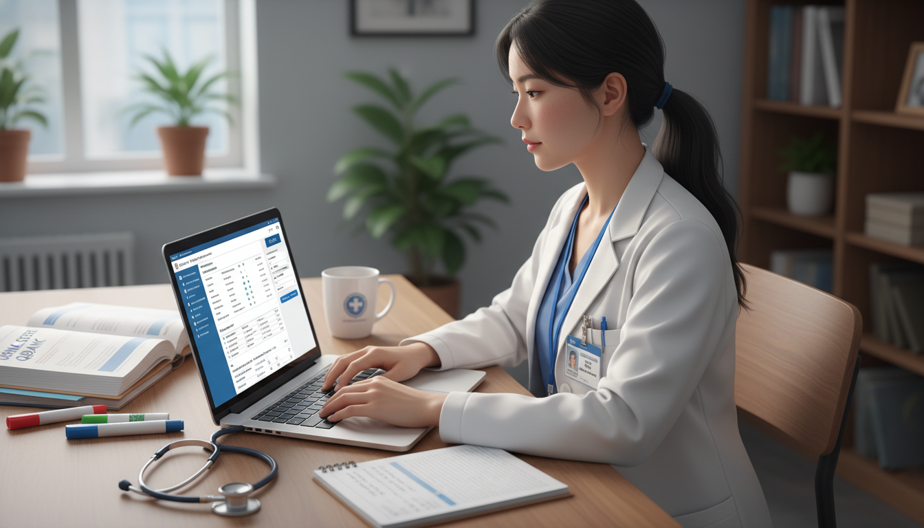 Internal medicine resident practicing USMLE Step 3 CCS cases on a laptop Internal medicine resident practicing USMLE Step 3 CCS cases on a laptop - internal medicine residency for USMLE Step 3 Prepa