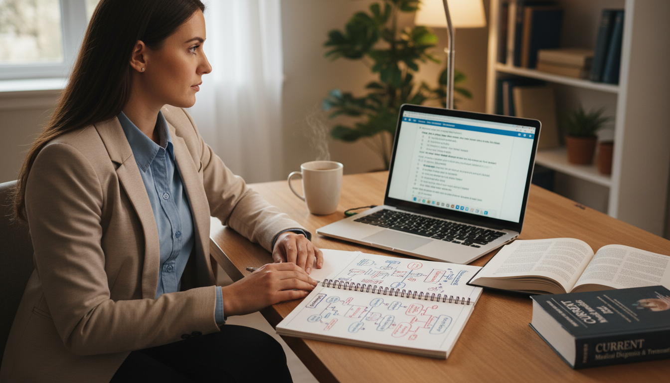 Internal medicine resident reviewing Step 3 topics with USMLE question bank Internal medicine resident reviewing Step 3 topics with USMLE question bank - internal medicine residency for USMLE Step 3 Pr