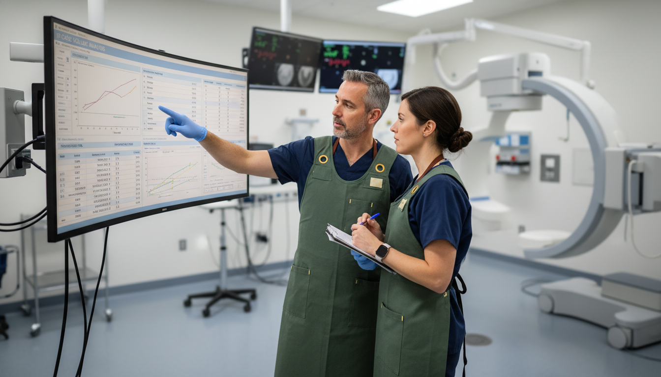 Resident and attending reviewing interventional radiology case logs and progression Resident and attending reviewing interventional radiology case logs and progression - interventional radiology residency for