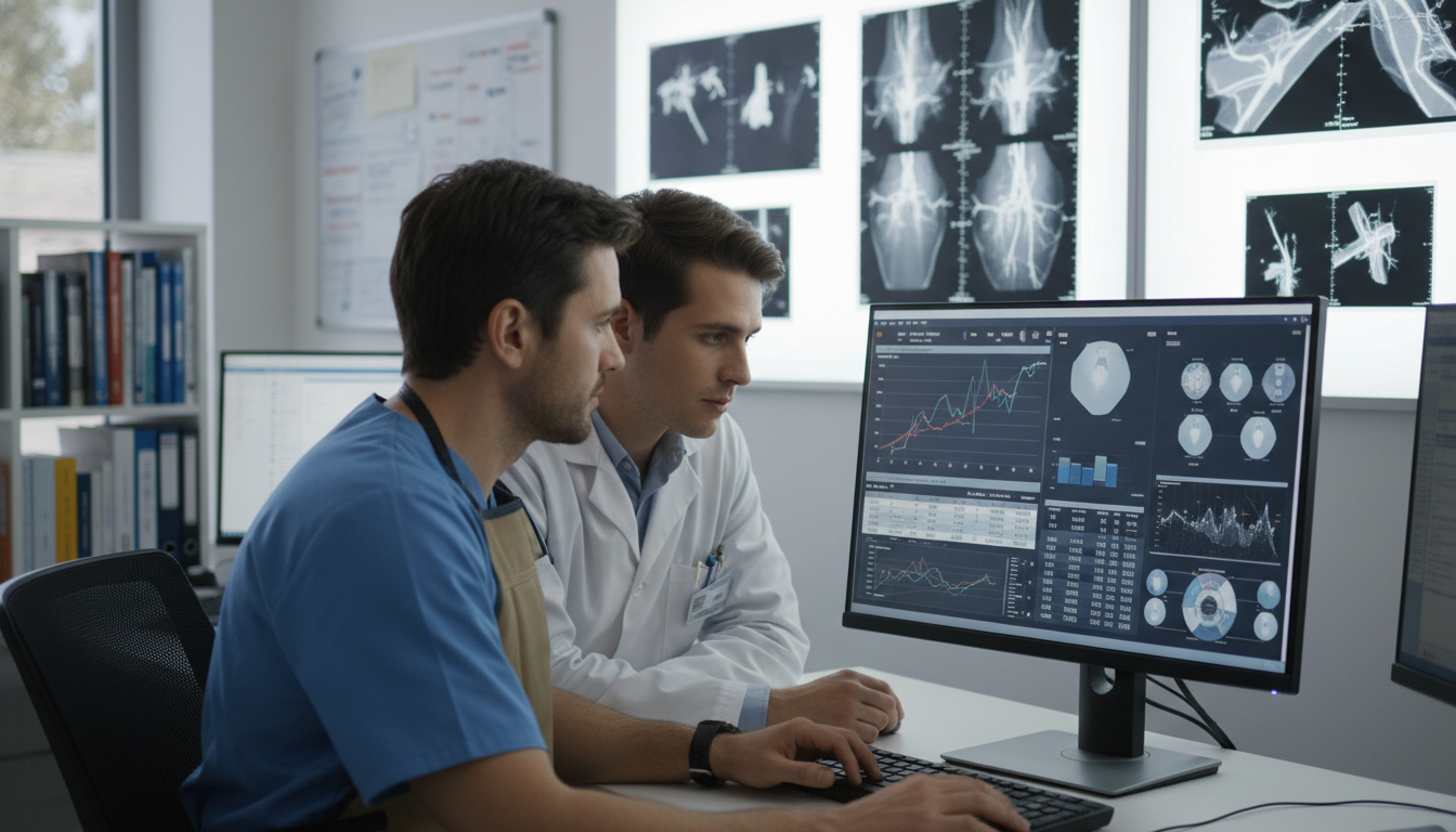 Interventional radiology attending mentoring a medical student on research data analysis - interventional radiology residency