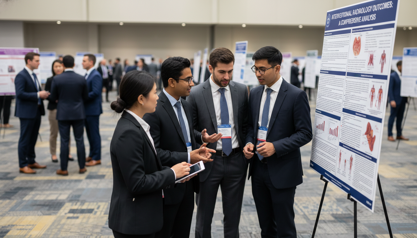 Medical students presenting a poster at an interventional radiology conference - interventional radiology residency for Resea