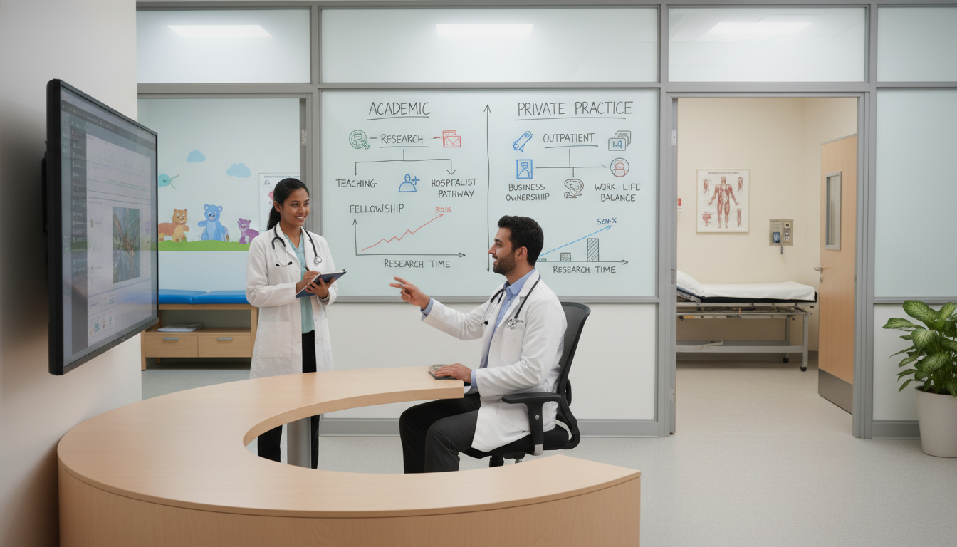 Med-Peds physician precepting residents in clinic Med-Peds physician precepting residents in clinic - med peds residency for Academic vs Private Practice in Medicine-Pediatric