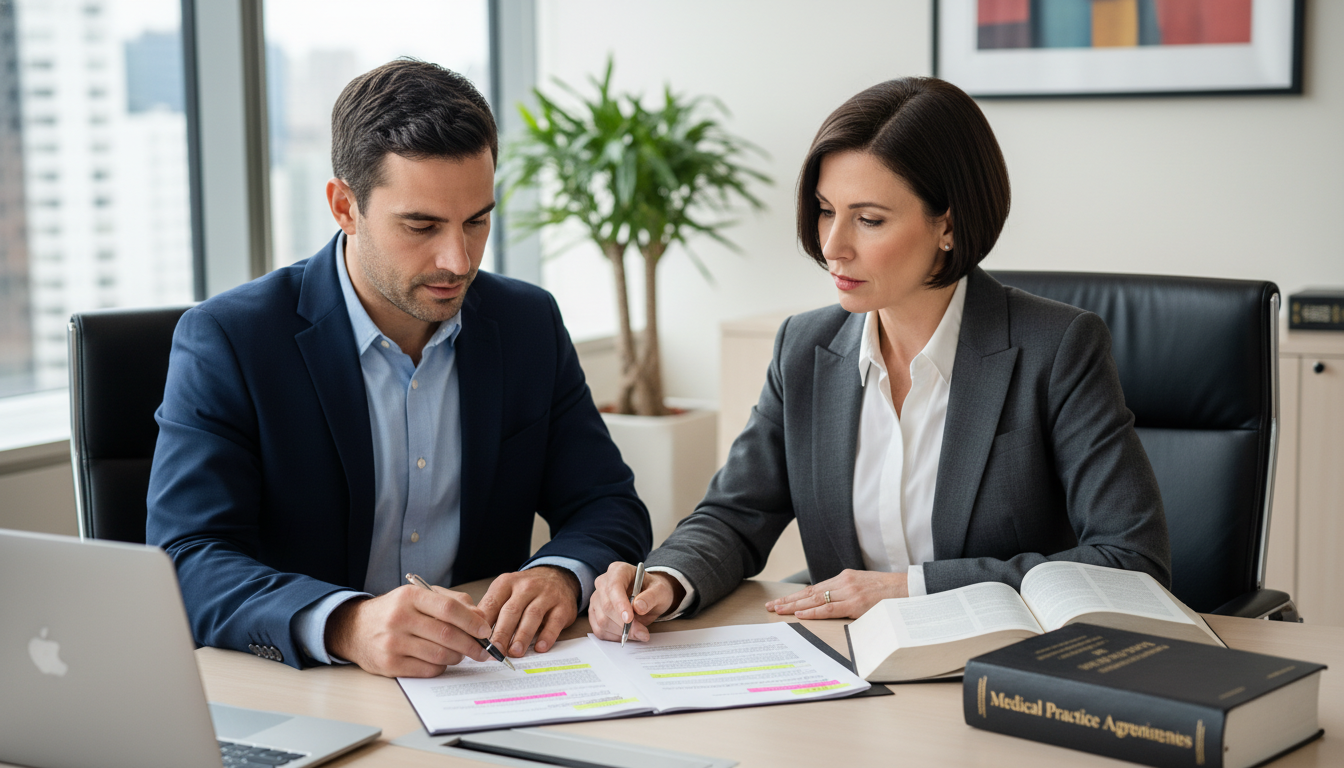 Med-Peds physician reviewing a contract with an attorney Med-Peds physician reviewing a contract with an attorney - med peds residency for Physician Contract Negotiation in Medicine-