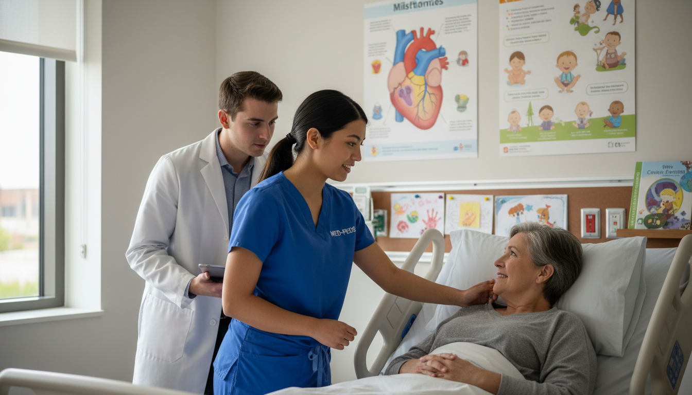 Med-Peds resident teaching medical student at bedside Med-Peds resident teaching medical student at bedside - med peds residency for Medical Shadowing Experience in Medicine-Pedia