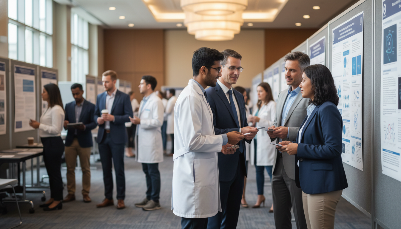 Medicine-Pediatrics residents networking at a medical conference poster session - med peds residency for Networking in Medici