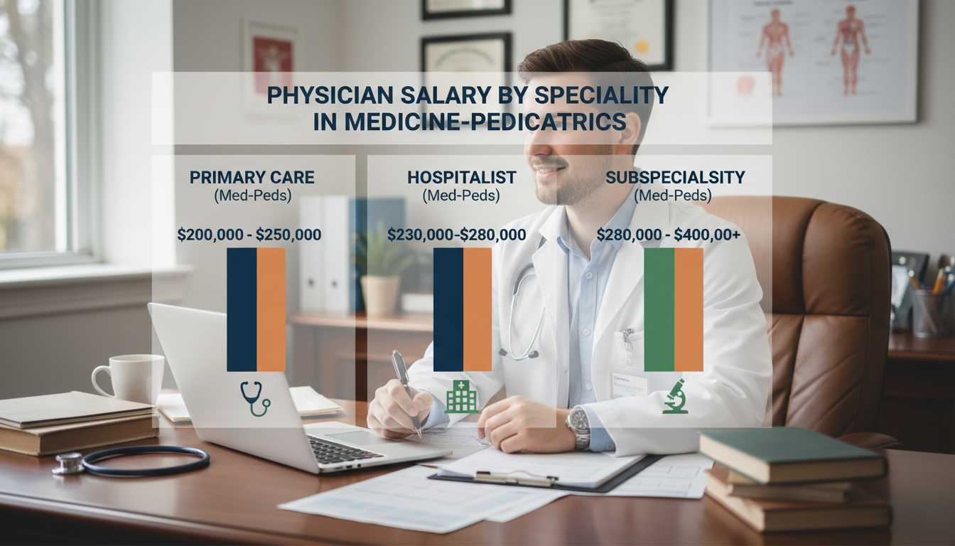 Medicine-Pediatrics salary spectrum by role and subspecialty Medicine-Pediatrics salary spectrum by role and subspecialty - med peds residency for Physician Salary by Specialty in Medici