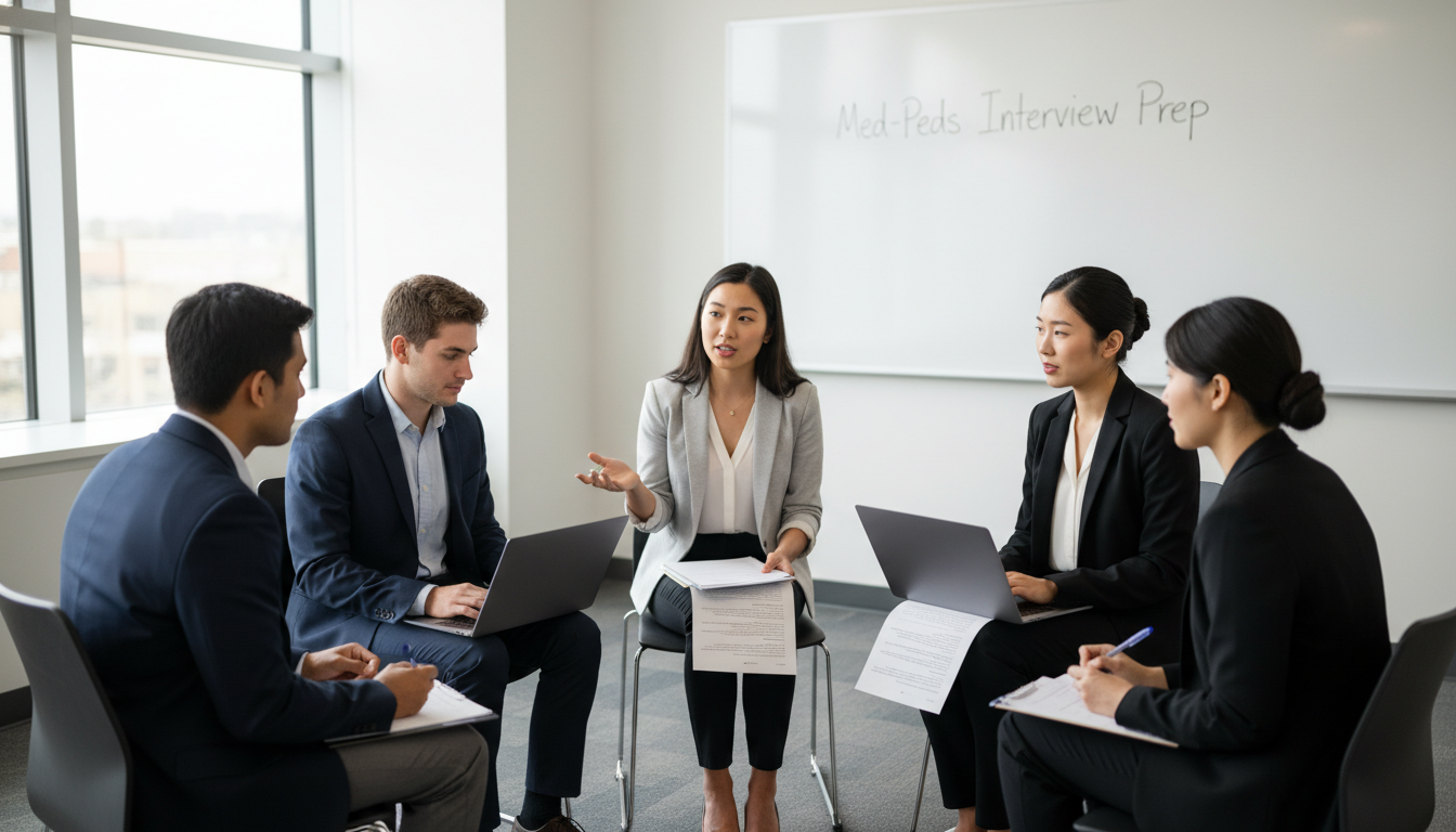 Group of Med-Peds residency applicants practicing mock interviews - med peds residency for Pre-Interview Preparation in Medic