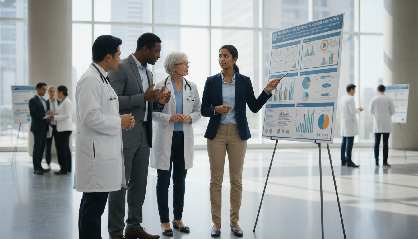 Resident presenting research findings at a hospital conference Resident presenting research findings at a hospital conference - med peds residency for Research During Residency in Medicine