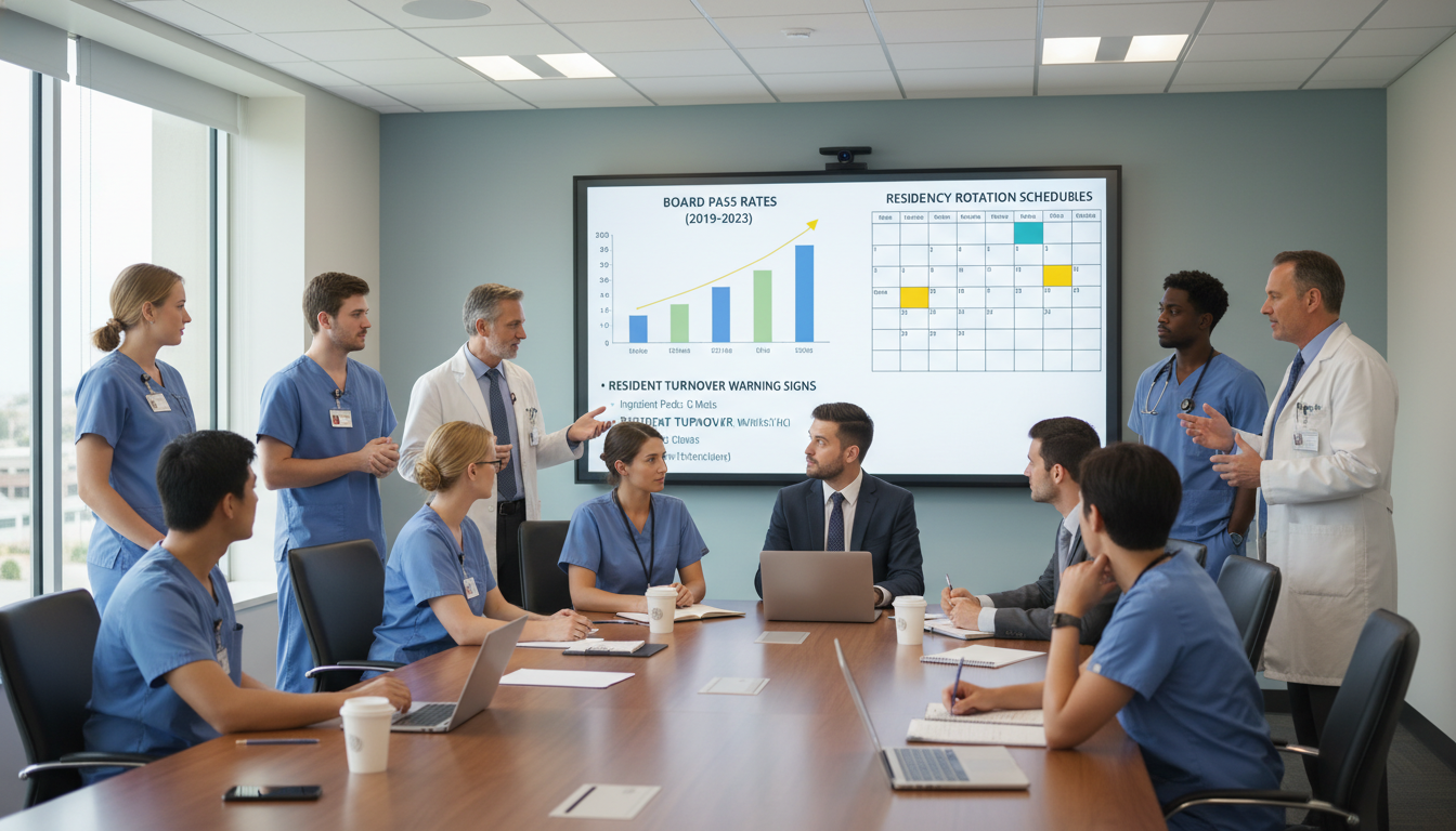 Med-Peds residents reviewing program outcomes and board prep Med-Peds residents reviewing program outcomes and board prep - med peds residency for Resident Turnover Warning Signs in Medi