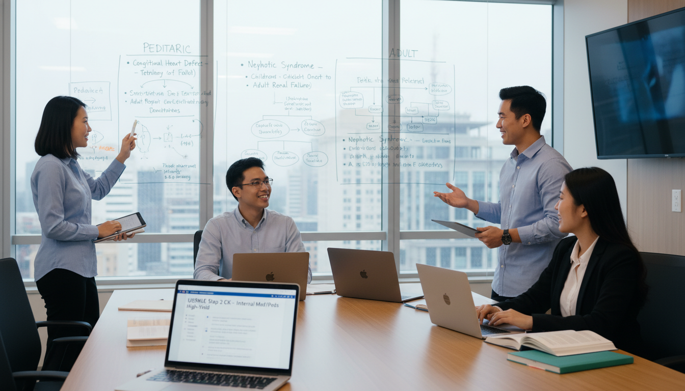 Med-Peds team discussing patient care and exam preparation Med-Peds team discussing patient care and exam preparation - med peds residency for USMLE Step 2 CK Preparation in Medicine-P