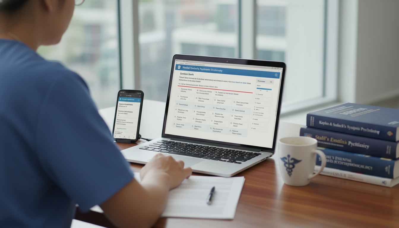 Resident using question banks and digital flashcards - med psych residency for Board Exam Study Resources in Medicine-Psychia