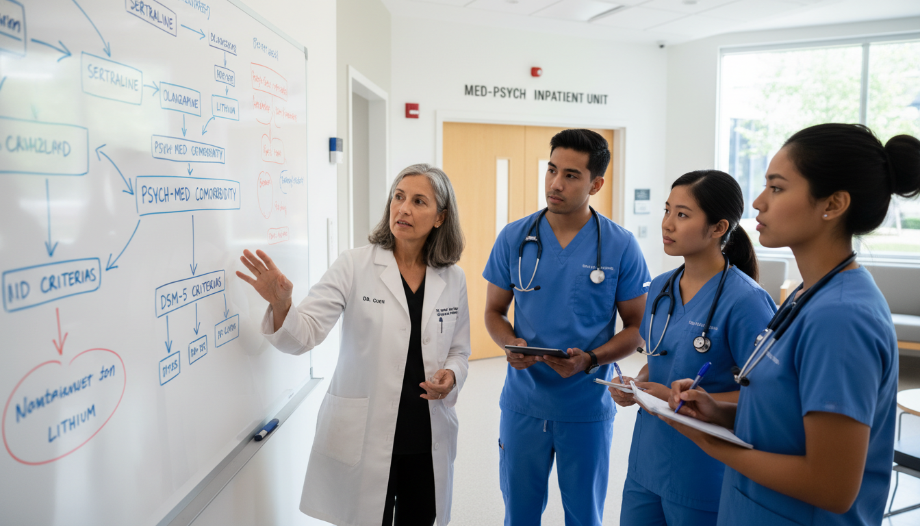 Medicine-psychiatry attending teaching residents on a med-psych inpatient unit Medicine-psychiatry attending teaching residents on a med-psych inpatient unit - med psych residency for Choosing a Medical S